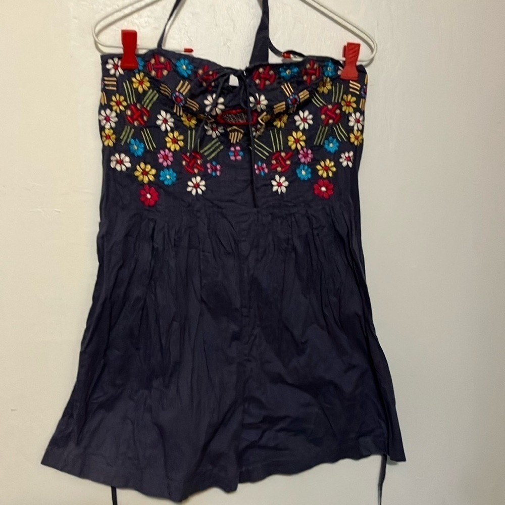 Kas New York  halter romper floral embroidered shorty S/M